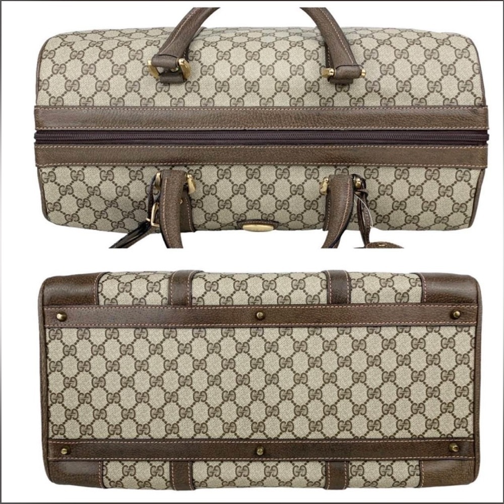Vintage Gucci GG Supreme Boston Bag Travel Duffle Brown Monogram Leather Trim - Picture 7 of 15